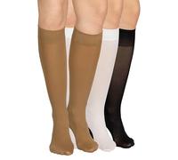 looksy 3pcs Women beige black white knee high socks anti-pressure band 60 den one size warm stocking long boot opaque, pack of 3, Bianco Nero Visone