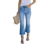 LOOKUB Women's High Waisted Crop Flare Jeans for Women Cropped Bell Bottom Jeans for Women Denim Pants with Live Hem, A Light Blue, S