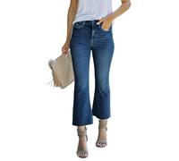 LOOKUB Women's High Waisted Crop Flare Jeans for Women Cropped Bell Bottom Jeans for Women Denim Pants with Live Hem, A Dark Blue, Large