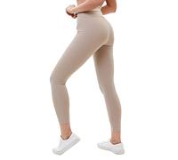 Lookus - Womens 'ZELAL' Everyday Fitness Essential Slimming Tummy Control Compression High Waisted Soft & Stretchy Ribbed Leggings with Elasticated Waist (L/Single/Tan)