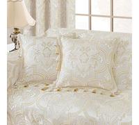 Loom and Mill 1 Piece Luxury Throw Pillow Covers 20x20 Inch, European Damask Decorative Pillow Cover with Tassels, Elegant Jacquard Pillow Cases for Living Room Bedroom Sofa Couch Chair(Beige Gold)