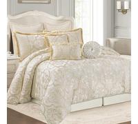 Loom and Mill 9-Piece Bed in a Bag, Elegant Damask Floral Comforter Set-Maryland, Synthetic Fiber, Beige Gold, King