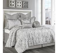 Loom and Mill 9-Piece Contemporary Jacquard Comforter, Luxury Damask Bedding Sets-Norwich, Synthetic Fiber, Silver Gray, Queen