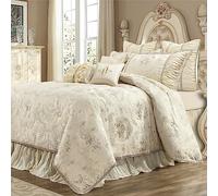 Loom and Mill 9 Piece Jacquard Floral Design, Elegant Princess Style Comforter King Sets for Bedroom, Synthetic fiber, Creamy Apricot