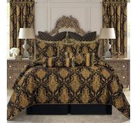 Loom and Mill 9-Piece, Luxury Classic Black Damask Jacquard Comforter Sets-FlorenceBK, Synthetic Fiber, king