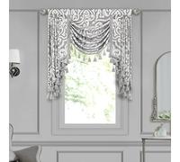 Loom and Mill Contemporary Jacquard Waterfall Valance for Living Room Bedroom, Modern Damask Swag Window Valances with Tassels, Luxury Swag Curtains for Banquet Holiday Decoration(W39Inch,1 Panel)