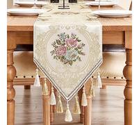 Loom and Mill Elegant Floral Jacquard Table Runner 13x72 inch, Pearly Beige