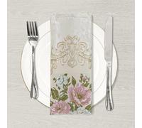Loom and Mill Elegant Jacquard Cloth Napkins 18x18 in, 4 Pack, Pearly Beige