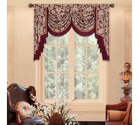 Loom and Mill Embroidered Floral Waterfall Valance for Living Room Bedroom, Vintage Jacquard Swag Window Valances with Tassels, Luxury Swag Curtains for Banquet Holiday Decoration(W59Inch,1 Panel)