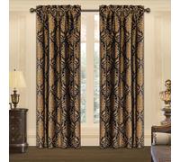 Loom and Mill Luxury Black Damask Curtains for Bedroom, Textured Lined Jacquard Curtains 2 Panels with Tiebacks, Window Curtain for Living Room Banquet Halloween Decor, Rod Pocket(52”x 96”, 2 Panels)