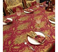 Loom and Mill Luxury Christmas Rectangle Fabric Tablecloth 60x104 Inch, Red