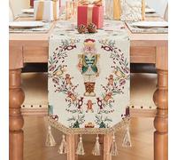 Loom and Mill Luxury Christmas Table Runner 108 Inches Long, Festival Jacquard Dining Table Runners with Tassels, Double Layer Winter Holiday Xmas Table Top Decoration for Home Party(13"x108")