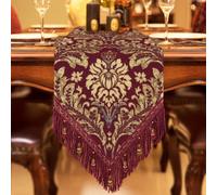 Loom and Mill Luxury Jacquard Damask Table Runner 13x108 inch, Burgundy Red