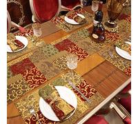 Loom and Mill Luxury Jacquard Table Runner Red Gold, Thick Fabric Table Runners with Tassels Patchwork Design for Dining Room Holiday Table Setting Dresser Wedding Party Decor(Triangle,13"x72")
