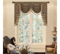Loom and Mill Luxury Jacquard Waterfall Valance for Living Room, Classic Antique Swag Window Valances with Tassels, Bronze Gold Swag Curtains for Bedroom Banquet Holiday Decoration(W59Inch,1 Panel)