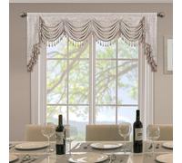 Loom and Mill Luxury Jacquard Waterfall Valance for Living Room, Floral Damask Swag Window Valances with Multi-Tassels, Elegant Swag Curtains for Bedroom Holiday Banquet Decor(W110, Light Taupe+Gold)