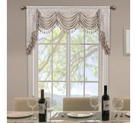 Loom and Mill Luxury Jacquard Waterfall Valance for Living Room, Floral Damask Swag Window Valances with Multi-Tassels, Elegant Swag Curtains for Bedroom Holiday Banquet Decor(W79, Light Taupe+Gold)