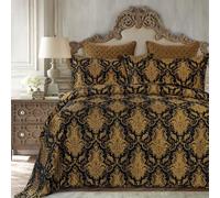 Loom and Mill Luxury Quilt Set 3 Piece, Classic Damask Quilted Bedspread King Size with 2 Shams, Soft Lightweight Jacquard Bedding Coverlet Set for Halloween Christmas All Season (Black, King)