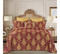 Loom and Mill Luxury Quilt Set 3 Piece, Classic Damask Quilted Bedspread King Size with 2 Shams, Soft Lightweight Jacquard Bedding Coverlet Set for Christmas All Season (Red, King)