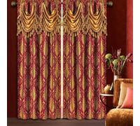 Loom and Mill Luxury Red Damask Window Curtains with Attached Waterfall Valances and Tiebacks, Classic Jacquard Blackout Curtains 2 Panels for Bedroom Living Room, Rod Pocket(52”Wx 84”L, 2 Panels)
