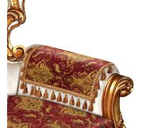 Loom and Mill Luxury Sofa Armrest Covers Set of 2, Classic Damask Thick Chenille Nonslip Couch Arm Cover Furniture Protector with Lace Edge and Tassels for Chair Couch Sofa (Red&Gold, 20x24 inch)