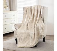 Loom and Mill Luxury Throw Blanket for Bed Sofa, Jacquard Bed Throws Soft Lightweight Velvet Fall Blankets with Fringes Trim for Couch Recliner Chair Home Decor (Light Apricot, 52x72 Inches)