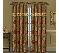 Loom and Mill Luxury Vintage Patchwork Curtains for Bedroom Living Room, Red Gold Chenille Jacquard Curtains 2 Panels with Tassel Trim &Tiebacks, Window Curtain for Banquet Christmas Decor(52”Wx 84”L)