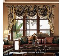 Loom and Mill Luxury Waterfall Valance for Living Room, Classic Damask Jacquard Swag Valances with Tassels, Balck Swag Curtains for Bedroom Windows Banquet Halloween Decor, Rod Pocket(W79Inch,1 Panel)