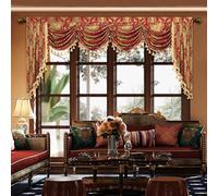 Loom and Mill Luxury Waterfall Valance for Living Room, Classic Damask Jacquard Swag Valances with Tassels, Red Swag Curtains for Bedroom Windows Banquet Christmas Decor, Rod Pocket(W110Inch,1 Panel)
