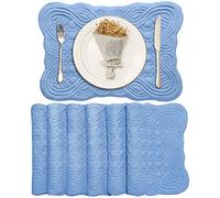 Loom and Mill Quilted Table Placemats Set of 6, Natural Fabric Farmhouse Style Dining Table Mats, Double Layer & Washable for Kitchen Dinner Party Holidays All Season Everyday Use(12"x18", Blue)