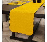 Loom and Mill Quilted Table Runner Farmhouse Style, Natural Fabric Geometric Table Top Linen with Scalloped Edge, Easy Care for Kitchen Dinner Party Holidays All Season Everyday Use(13x 60in, Yellow)