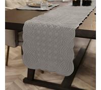 Loom and Mill Quilted Table Runner Farmhouse Style, Natural Fabric Table Top Linen with Scalloped Edge, Easy Care for Kitchen Dinner Party Holidays All Season Everyday Use(13"x 72", Light Gray)