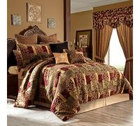 Loom and Mill Ultra Soft Bedding with Euro Shams, Bedskirt, Filled Decorative Pillow for Home Bedroom, Chenille, Red Gold, Queen