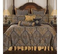 Loom and Mill Ultra Soft Damask Bedding with Euro Shams, Bedskirt, Filled Decorative Pillows Cambridge, Synthetic Fiber, Bronze Gold, King