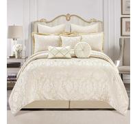 Loom and Mill Ultra Soft Floral Bedding with Euro Shams, Bedskirt, Filled Decorative Pillow for Home-Milano, Synthetic Fiber, Beige White, King