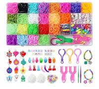 Loom Bands Set with Charms Beads, 29 Grids Loom Bands Starter Kit Storage Case for DIY Refill Bracelet Making Craft, X-mas Birthday Party Gift for Kids