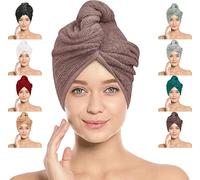 LOOM KNIT Hair Towel Wrap Lightweight Turban, Instant Drying 100% Cotton Hair Cap Super Quick Absorbent Anti-Frizz Twist Toweling Dry Hat with Button and Loop for Long Curly Hairs, 64 x 24CM