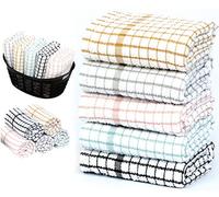 Loom Knit Tea Towels Terry 100% Egyptian Cotton Kitchen Cloths, Dish Cleaning Sand Bar Towel Flour Sack Waffle Weave Wonder Dry Super Soft and Absorbent - 65x45 cm - White Check