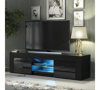Loom Tv Unit 130Cm Black With High Gloss Doors And Led Lighting - Creative Furniture