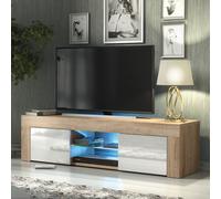 Loom Tv Unit 130Cm Oak & White With High Gloss Doors And Led Lighting - Creative Furniture