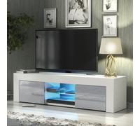 Loom Tv Unit 130Cm White & Grey With High Gloss Doors And Led Lighting - Creative Furniture