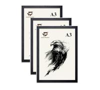 LOOMART COLLECTION - Wooden Effect A3 Photo Frames (42x29.4), Pk3, 3cm Wide Premium Quality Poster Frame Comes with a Dual Sided Protective Film for Plexiglass