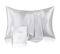 LOOMBERRY 100% Natural 22 Momme Pure Mulberry Silk Pillowcase for Hair and Skin Both Sides 22 Momme Highest Grade 6A with Hidden Zipper (Silver, Standard (50x66CM))