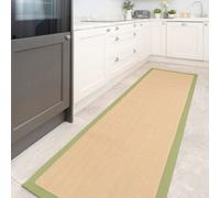 Loomed Beige Natural Jute Herringbone Pattern Non Slip Green Border Rug 60Cm X 8000Cm