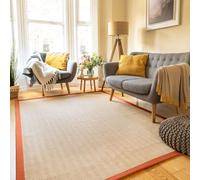 Loomed Beige Natural Jute Herringbone Pattern Non Slip Rust Border Rug 80Cm X 150Cm