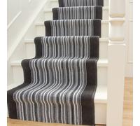 Loomed Black White Striped Cut To Measure Stair Carpet Runner 60Cm Wide (2Ft W X 26Ft L)