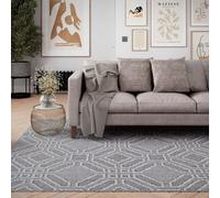 Loomed Blue Geometric Tile Textured 3D Pile Living Area Rug 80X150Cm