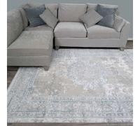 Loomed Blue Grey Traditional Medallion Bordered Living Area Rug 80X150Cm
