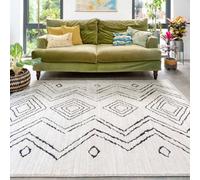 Loomed Cream Black Moroccan Berber Diamond Geometric Living Area Rug 120X170Cm