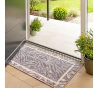 Loomed Machine Washable Doormat Grey Zebra Print Non Slip Front Door Mat 60Cm X 110Cm